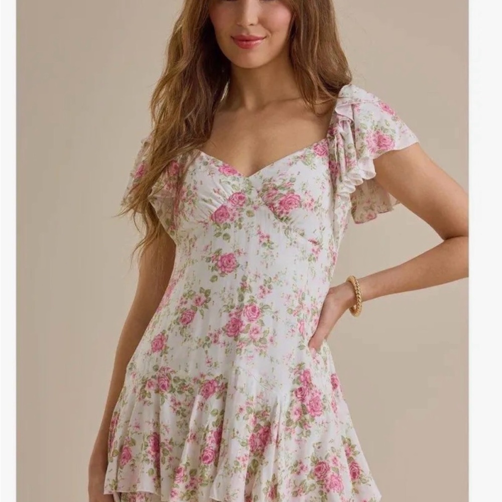 Altar'd State Pettra Floral Mini Dress IVORY-Pink